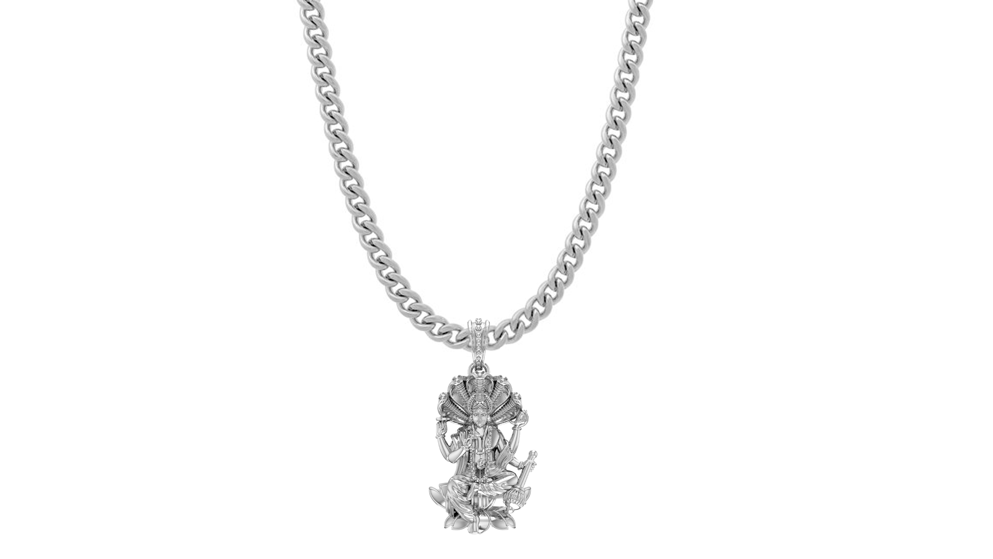 Akshat Sapphire Sterling Silver (92.5% purity) Vishnu ji chain pendant (Pendant with Curb Chain-22 inches) for Men and women, God vishnu chain Locket for Good Luck, Health & Wealth Akshat Sapphire