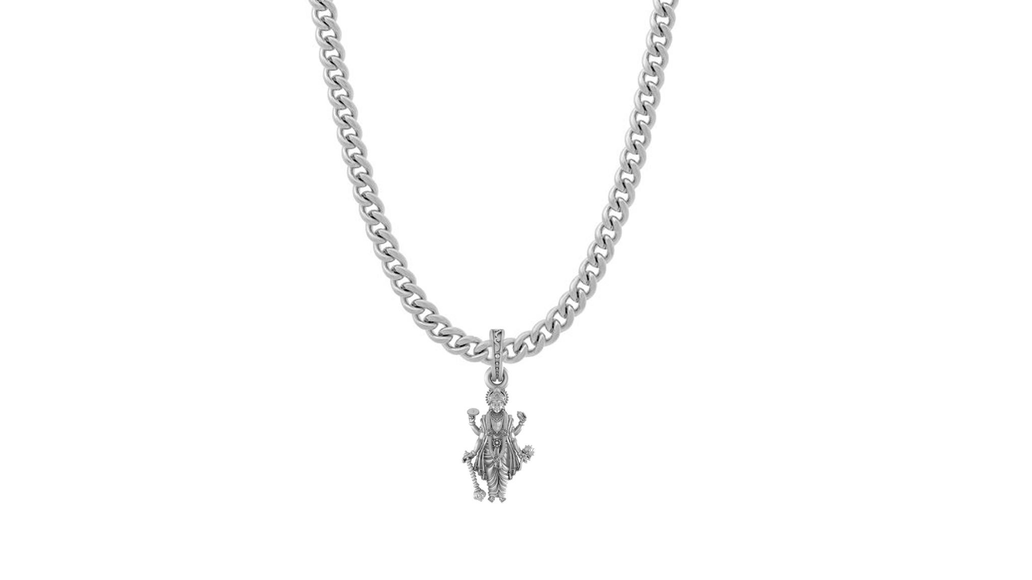Akshat Sapphire Sterling Silver (92.5% purity) Vishnu ji chain pendant (Pendant with Curb Chain-22 inches) for Men and women, God vishnu chain Locket for Good Luck, Health & Wealth Akshat Sapphire