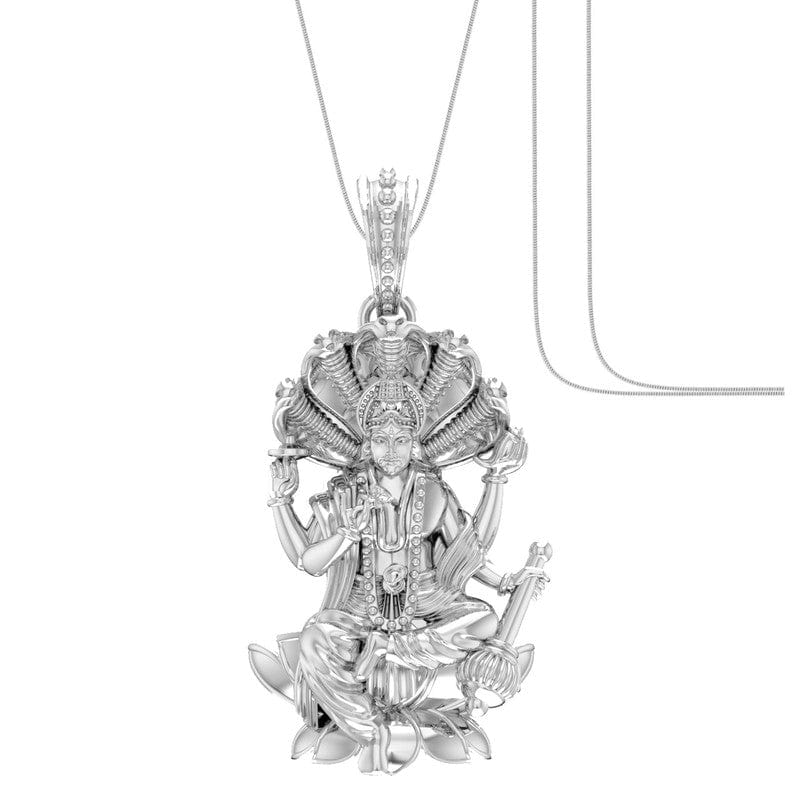 Akshat Sapphire Sterling Silver (92.5% purity) Vishnu ji chain pendant (Pendant with Snake Chain) for Men and women, God vishnu chain Locket for Good Luck, Health & Wealth Akshat Sapphire