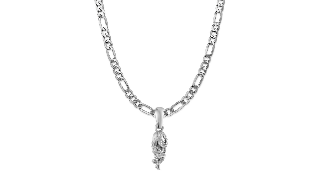 Akshat Sapphire Sterling Silver (92.5% purity) ambitious and Stylish divine Mermaid Chain Pendant  (Pendant with Figaro Chain-22 inches) for Men & Women Pure Silver Fashionable and gorgeous Mermaid Chain Locket for Happiness and joy Akshat Sapphire