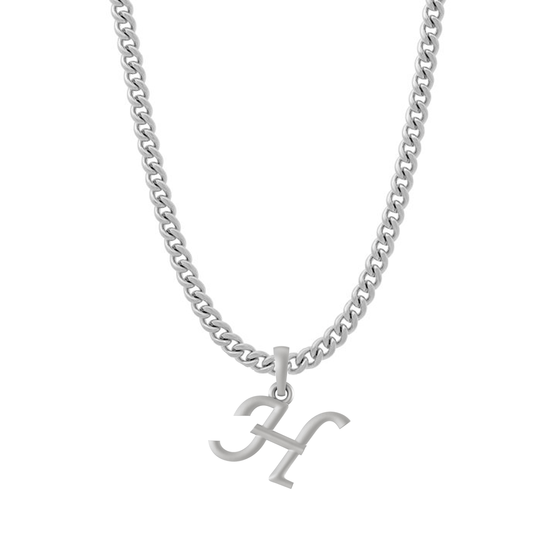 Akshat Sapphire Sterling Silver (92.5% purity) precious Name alphabet chain pendant (Pendnat with Curb chain- 22 Inches) pure silver designer alphabet chain locket Akshat Sapphire