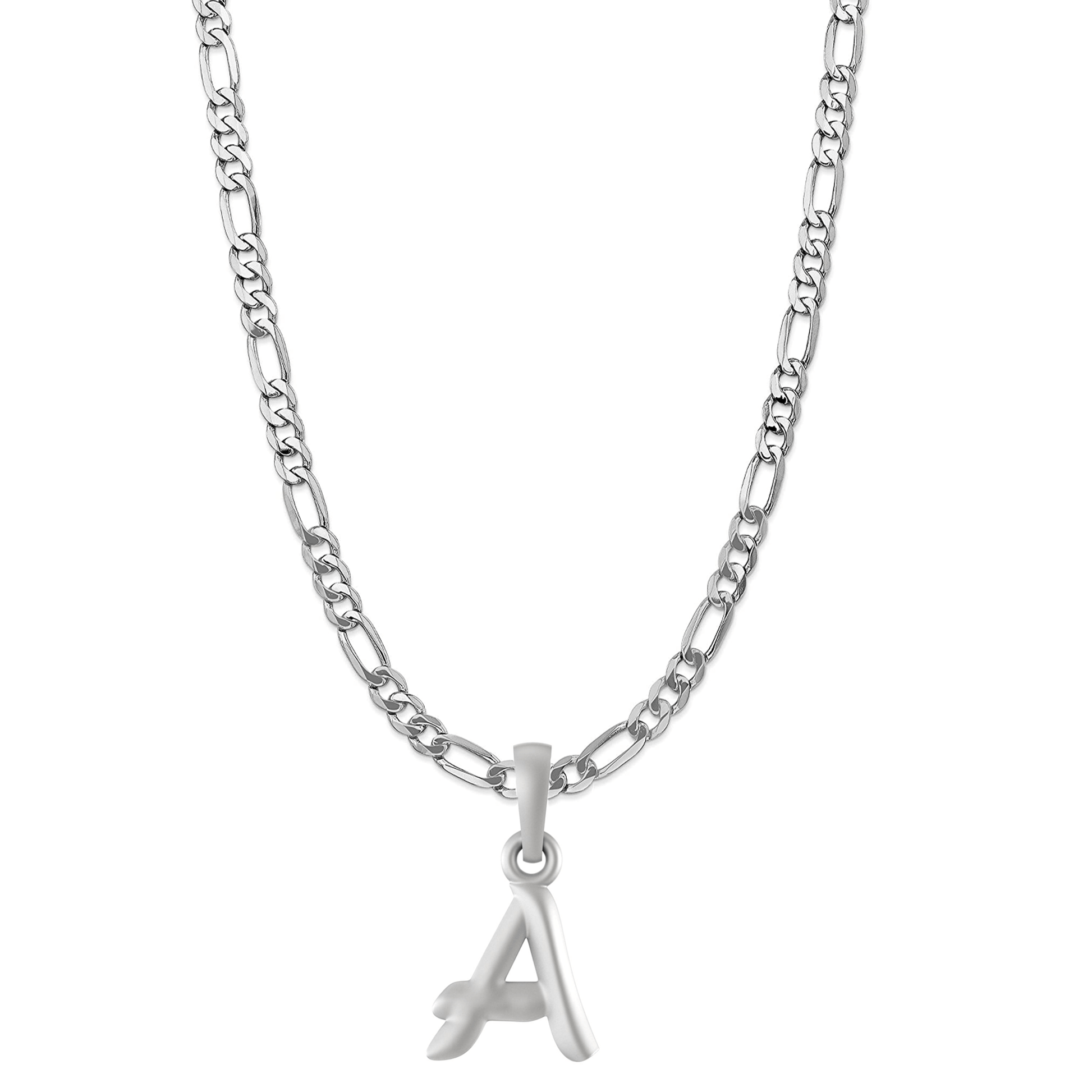 Akshat Sapphire Sterling Silver (92.5% purity) precious Name alphabet chain pendant (Pendnat with Figaro chain- 22 Inches) pure silver designer alphabet chain locket Akshat Sapphire