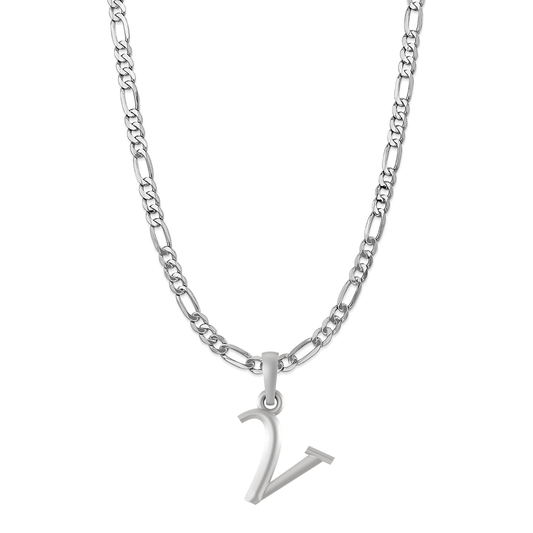 Akshat Sapphire Sterling Silver (92.5% purity) precious Name alphabet chain pendant (Pendnat with Figaro chain- 22 Inches) pure silver designer alphabet chain locket Akshat Sapphire