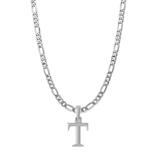 Akshat Sapphire Sterling Silver (92.5% purity) precious Name alphabet chain pendant (Pendnat with Figaro chain- 22 Inches) pure silver designer alphabet chain locket Akshat Sapphire
