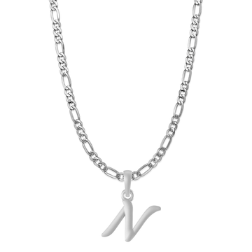 Akshat Sapphire Sterling Silver (92.5% purity) precious Name alphabet chain pendant (Pendnat with Figaro chain- 22 Inches) pure silver designer alphabet chain locket Akshat Sapphire