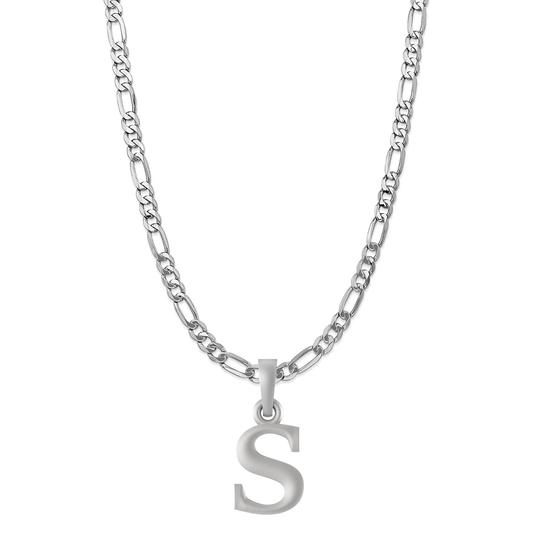 Akshat Sapphire Sterling Silver (92.5% purity) precious Name alphabet chain pendant (Pendnat with Figaro chain- 22 Inches) pure silver designer alphabet chain locket Akshat Sapphire