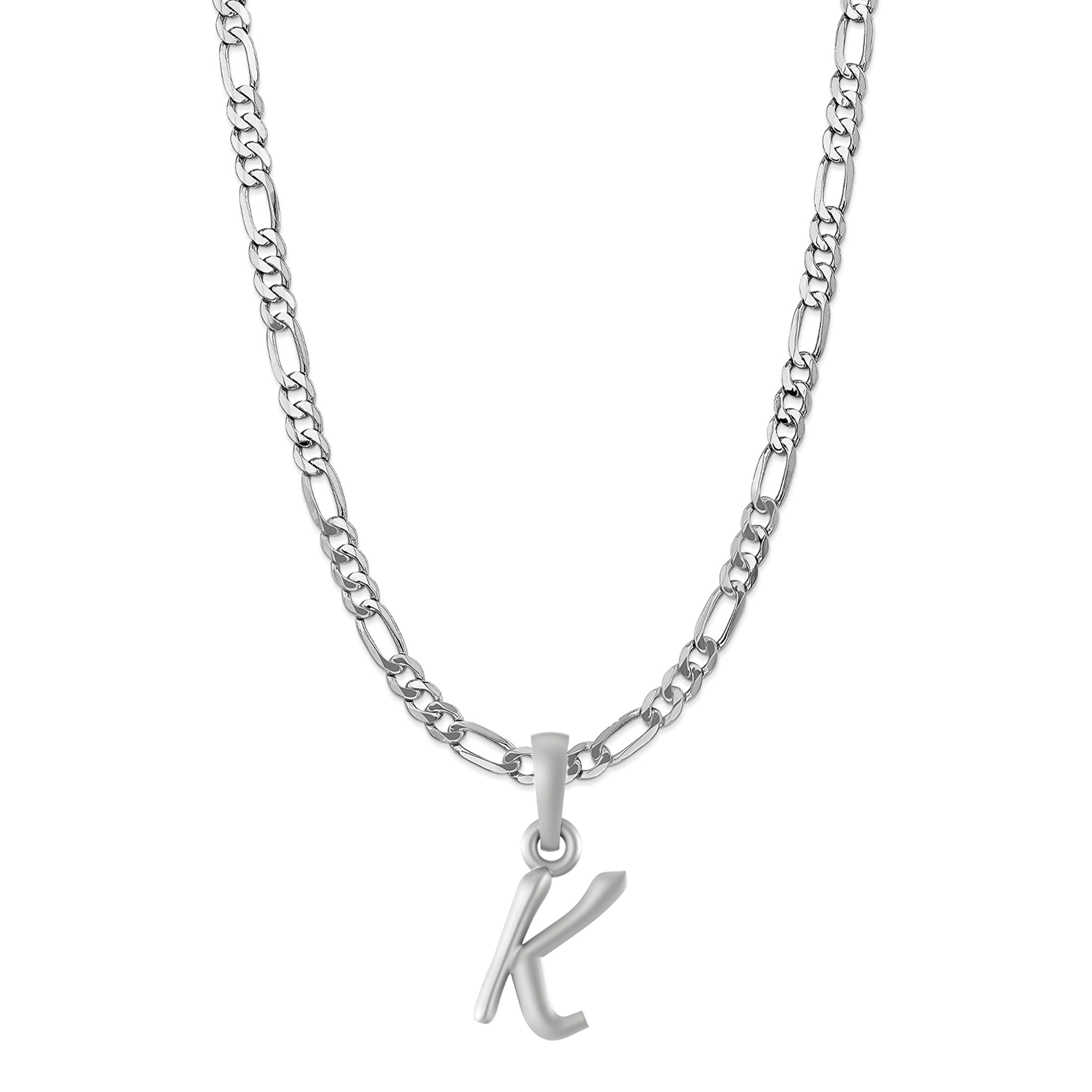 Akshat Sapphire Sterling Silver (92.5% purity) precious Name alphabet chain pendant (Pendnat with Figaro chain- 22 Inches) pure silver designer alphabet chain locket Akshat Sapphire