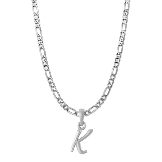 Akshat Sapphire Sterling Silver (92.5% purity) precious Name alphabet chain pendant (Pendnat with Figaro chain- 22 Inches) pure silver designer alphabet chain locket Akshat Sapphire