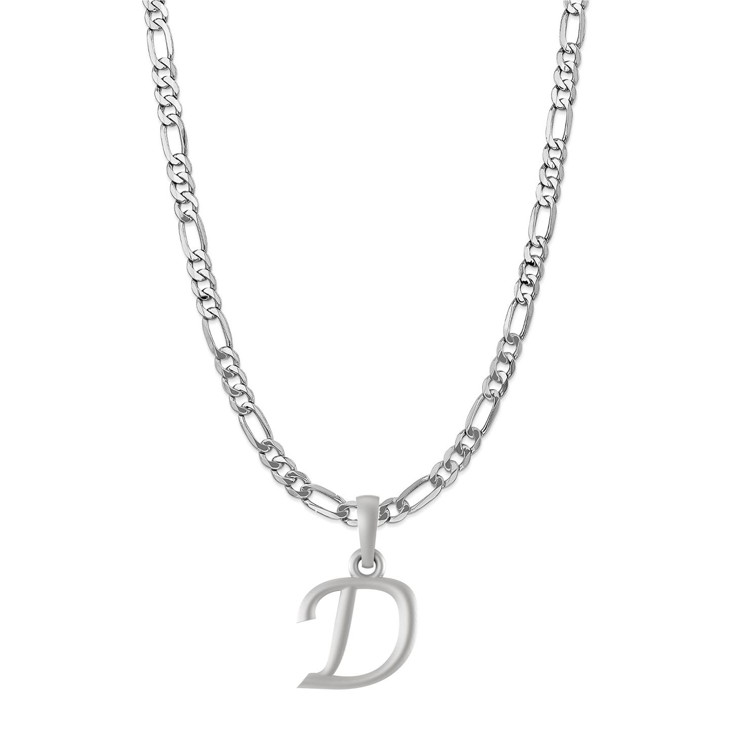 Akshat Sapphire Sterling Silver (92.5% purity) precious Name alphabet chain pendant (Pendnat with Figaro chain- 22 Inches) pure silver designer alphabet chain locket Akshat Sapphire