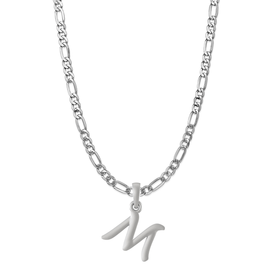 Akshat Sapphire Sterling Silver (92.5% purity) precious Name alphabet chain pendant (Pendnat with Figaro chain- 22 Inches) pure silver designer alphabet chain locket Akshat Sapphire