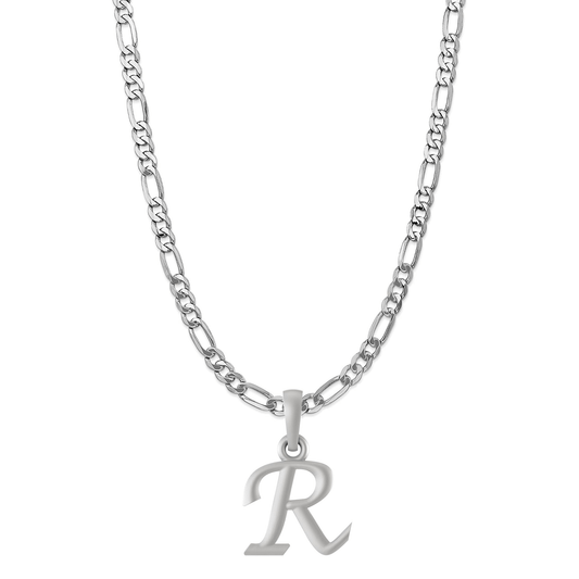 Akshat Sapphire Sterling Silver (92.5% purity) precious Name alphabet chain pendant (Pendnat with Figaro chain- 22 Inches) pure silver designer alphabet chain locket Akshat Sapphire