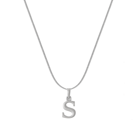 Akshat Sapphire Sterling Silver (92.5% purity) precious Name alphabet chain pendant (Pendnat with snake chain- 22 Inches) pure silver designer alphabet chain locket Akshat Sapphire