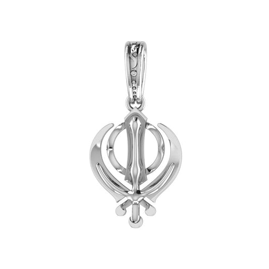 Akshat Sapphire Sterling Silver (92.5% purity) religious Sikh Khanda symbol Pendant for Men and women Pure Silver spiritual Sardar Punjabi symbol Locket for Good Luck, Health & Wealth Akshat Sapphire