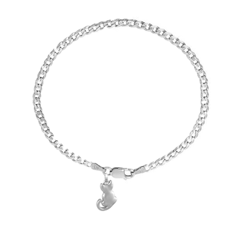 Akshat Sapphire 92.5% pure Sterling Silver Curb Designer Bracelet with fashionable Cat for Men
