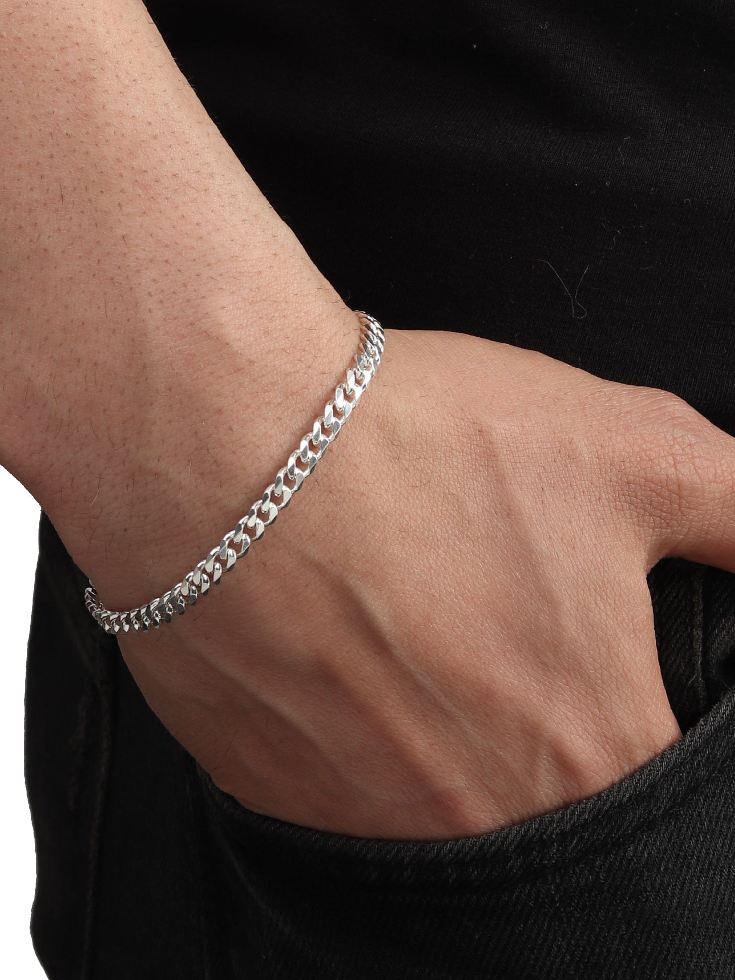 Akshat Sapphire Sterling Silver (92.5% purity) Stylish and Fashionable Curb Bracelet for Men pure silver Bracelet