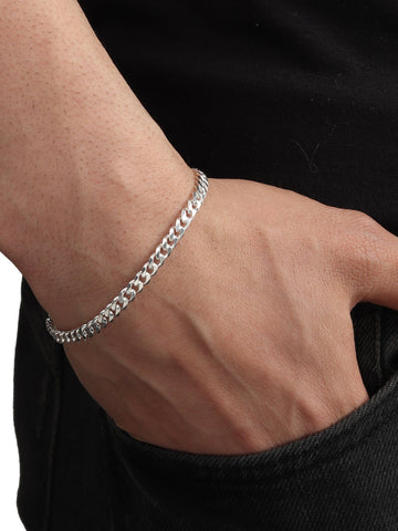 Akshat Sapphire Sterling Silver (92.5% purity) Stylish and Fashionable Curb Bracelet for Men pure silver Bracelet