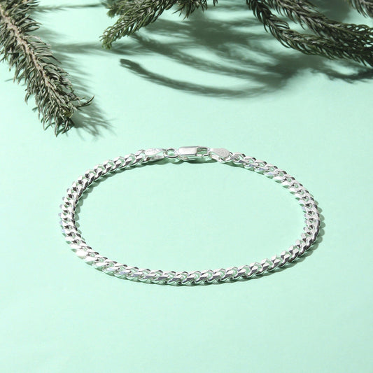 Akshat Sapphire Sterling Silver (92.5% purity) Stylish and Fashionable Curb Bracelet for Men pure silver Bracelet