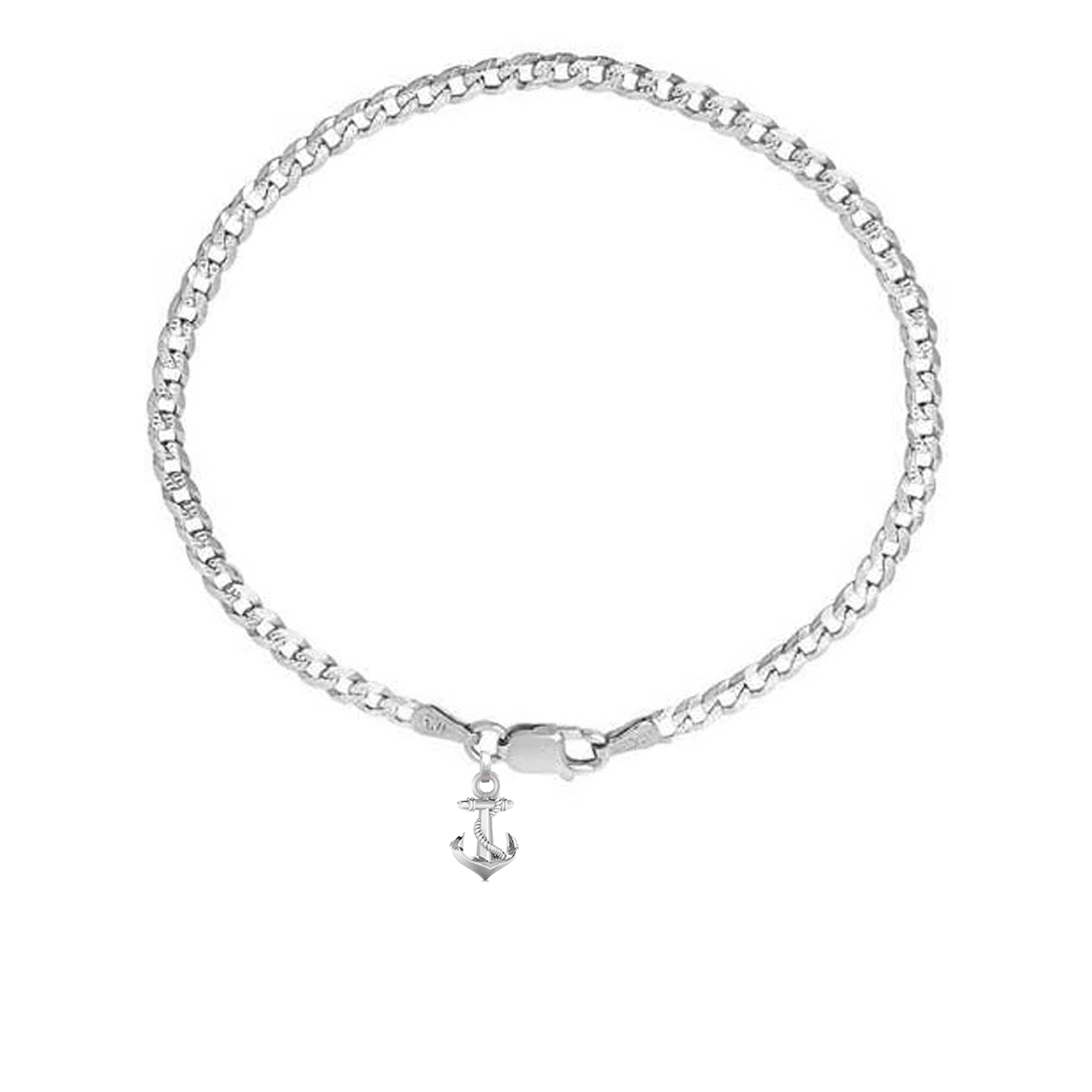 Akshat Sapphire 92.5% pure Sterling Silver Curb Designer Bracelet with Ship Anchor for Men