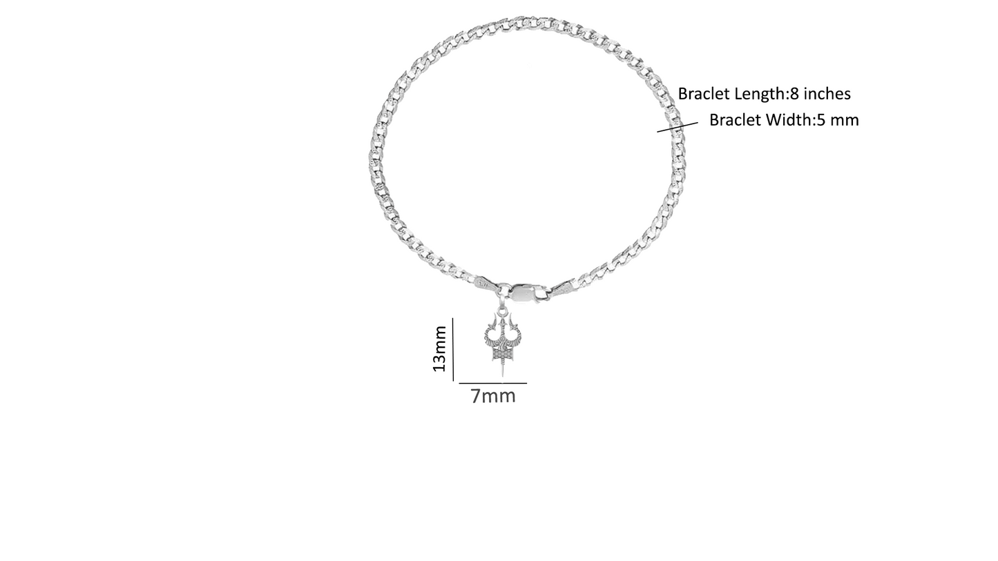 Akshat Sapphire 92.5% pure Sterling Silver Curb Designer Bracelet with spiritual Trishul