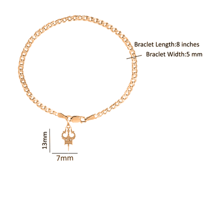 Akshat Sapphire 22KT gold plated  92.5% pure Sterling Silver Curb Designer Bracelet with spiritual Trishul for Men and Boys