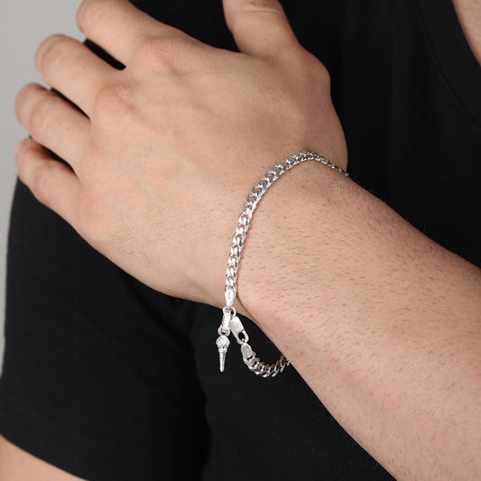 Akshat Sapphire 92.5% pure Sterling Silver Curb Designer Bracelet with Hanuman Gada for Men & Boys