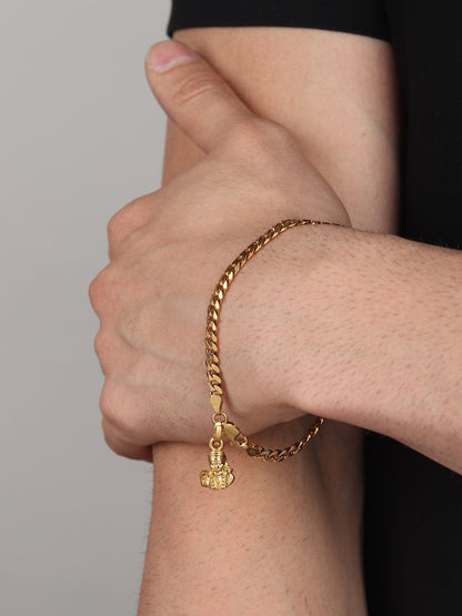 22KT gold plated 92.5% pure Sterling Silver Curb Designer Bracelet with Charm Sai Baba for Men & Boy