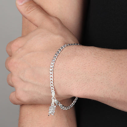 Akshat Sapphire 92.5% pure Sterling Silver Curb Designer Bracelet with Charm Hanuman for Men & Boys