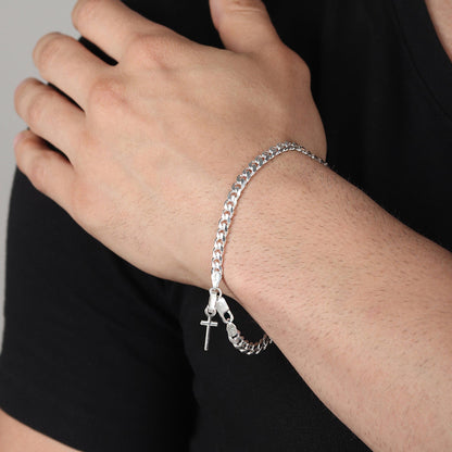 Akshat Sapphire 92.5% pure Sterling Silver Curb Designer Bracelet with Charm Jesus for Men & Boys