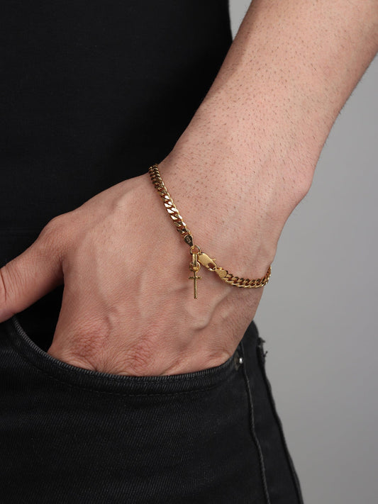 Akshat Sapphire 22KT gold plated  92.5% pure Sterling Silver Curb Designer Bracelet with Charm Jesus for Men & Boys