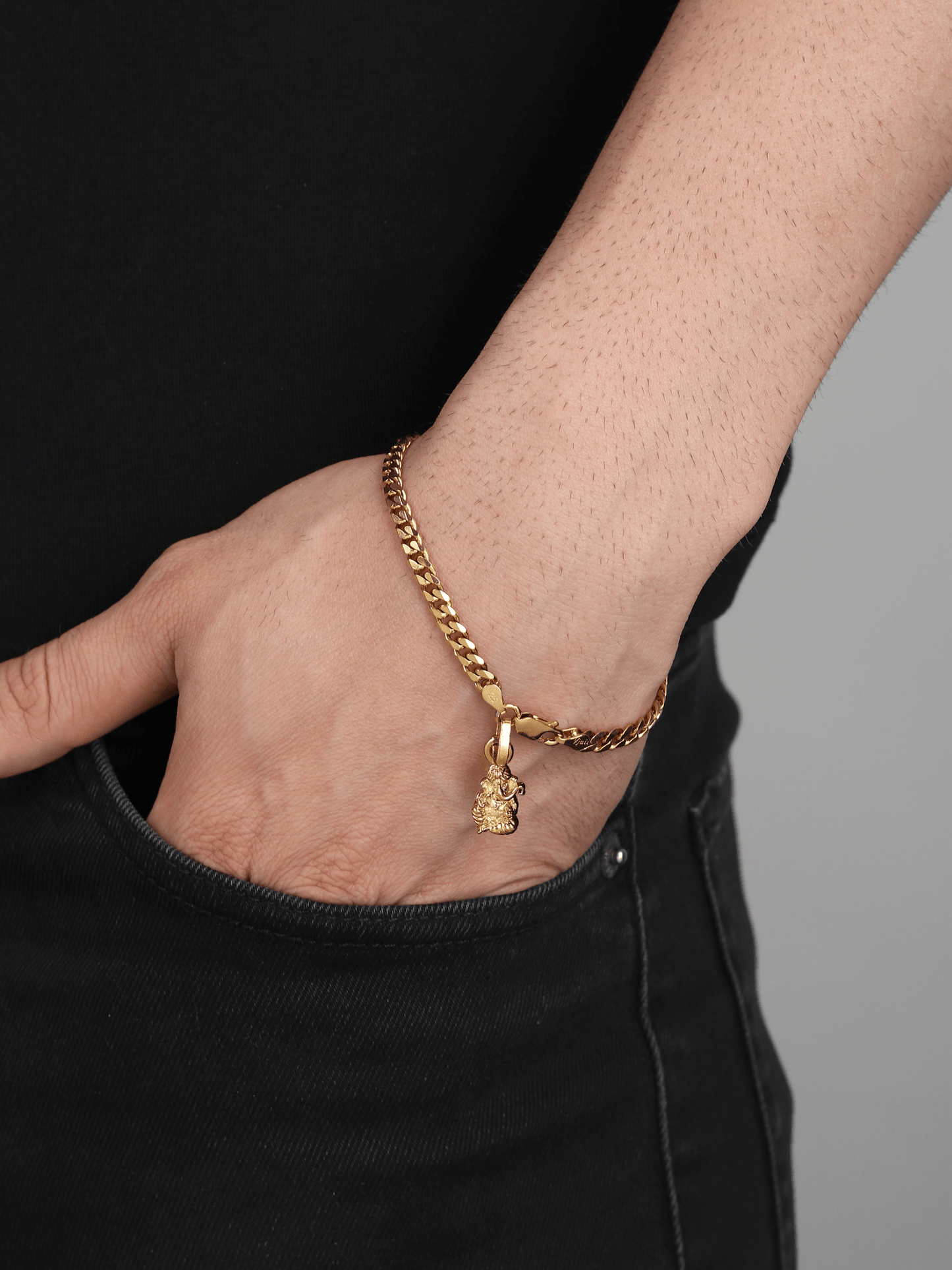 Akshat Sapphire 22KT gold plated  92.5% pure Sterling Silver Curb Designer Bracelet with Charm Ganesh for Men & Boys
