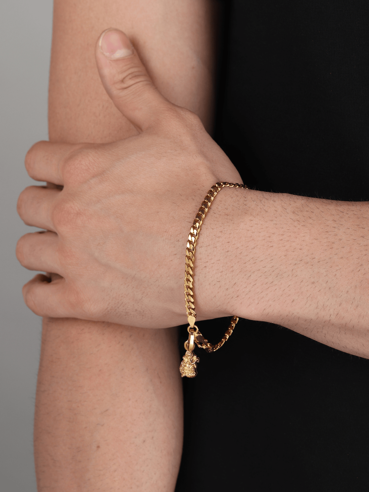 Akshat Sapphire 22KT gold plated  92.5% pure Sterling Silver Curb Designer Bracelet with Charm Ganesh for Men & Boys