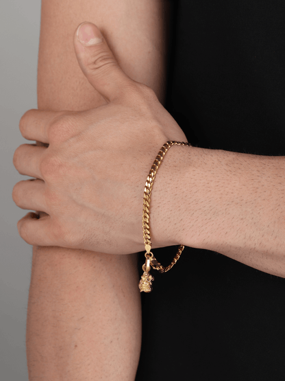 Akshat Sapphire 22KT gold plated  92.5% pure Sterling Silver Curb Designer Bracelet with Charm Ganesh for Men & Boys