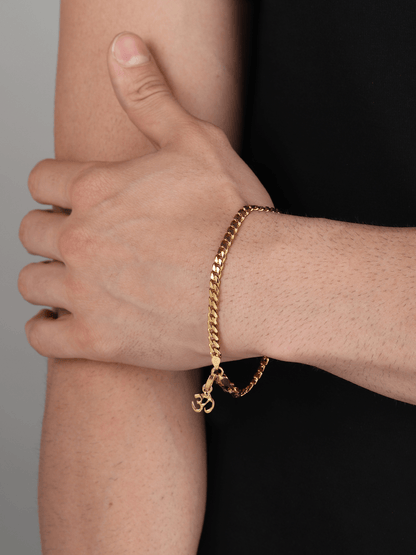 Akshat Sapphire 22KT gold plated  92.5% pure Sterling Silver Curb Designer Bracelet with spiritual OM for Men & Boys