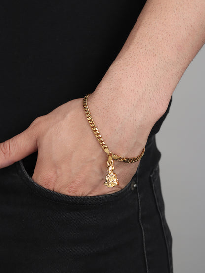 22KT gold plated 92.5% pure Sterling Silver Curb Designer Bracelet with Charm Hanuman/Bajrang Bali for Men & Boys