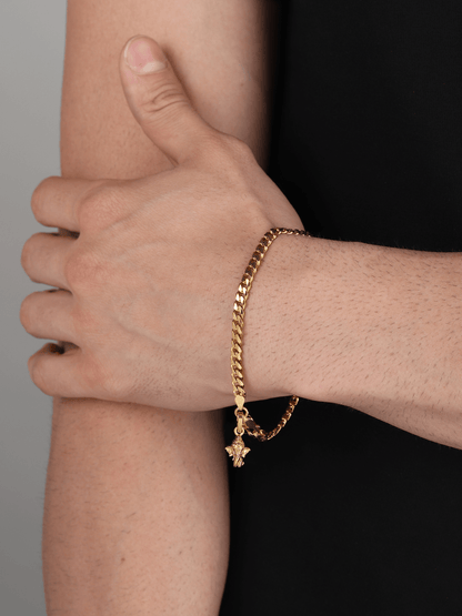 Akshat Sapphire 22KT gold plated  92.5% pure Sterling Silver Curb Designer Bracelet with Charm Ganesh for Men & Boys