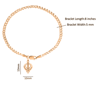 22KT gold plated 92.5% pure Sterling Silver Curb Designer Bracelet with spiritual Sardar Symbol for Men