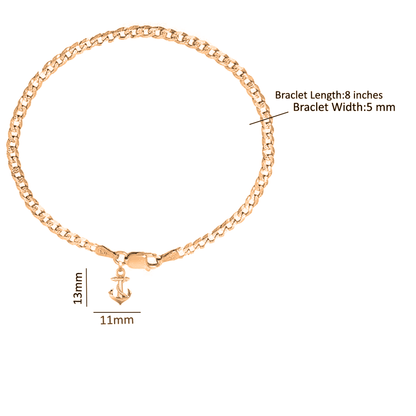 Akshat Sapphire 22KT gold plated  92.5% pure Sterling Silver Curb Designer Bracelet with Ship Anchor for Men