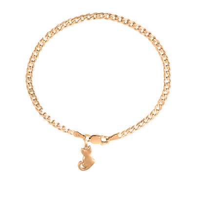 22KT gold plated 92.5% pure Sterling Silver Curb Designer Bracelet with fashionable Cat for Men