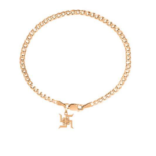 22KT gold plated 92.5% pure Sterling Silver Curb Designer Bracelet with Charm Swastik for Men & Boys