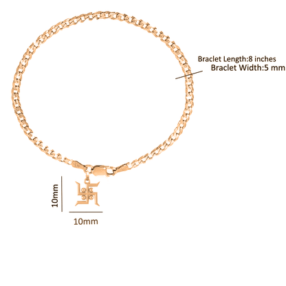 22KT gold plated 92.5% pure Sterling Silver Curb Designer Bracelet with Charm Swastik for Men & Boys