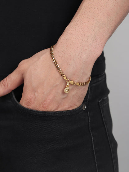 22KT gold plated 92.5% pure Sterling Silver Curb Designer Bracelet with Charm Surya for Men & Boys