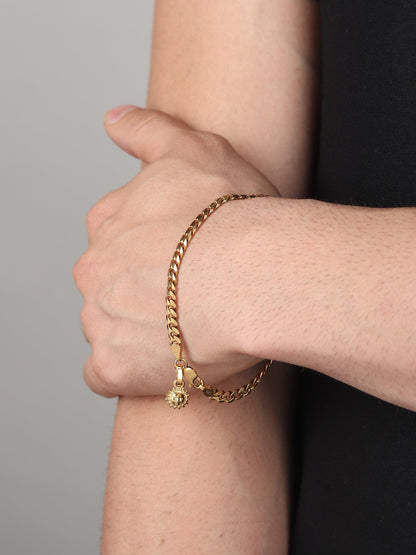 22KT gold plated 92.5% pure Sterling Silver Curb Designer Bracelet with Charm Surya for Men & Boys