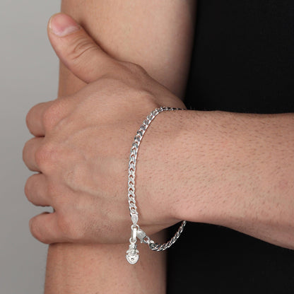Akshat Sapphire 92.5% pure Sterling Silver Curb Designer Bracelet with Charm Khatu Shyam for Men