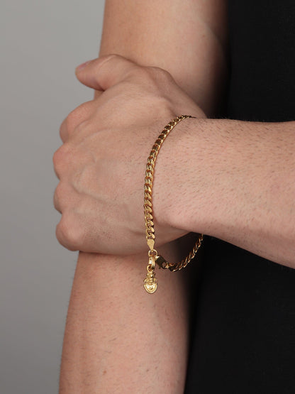 22KT gold plated 92.5% pure Sterling Silver Curb Designer Bracelet with Charm Khatu Shyam for Men