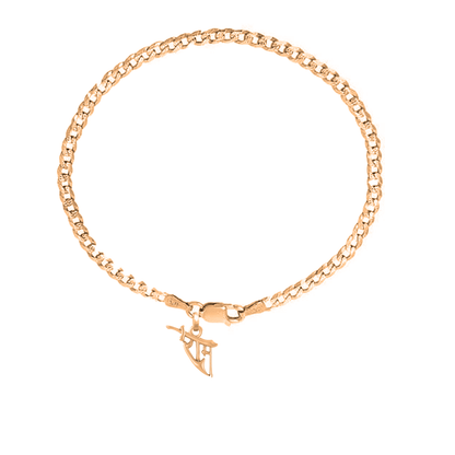 22KT gold plated 92.5% pure Sterling Silver Curb Designer Bracelet with Charm Ram Name for Men & Boys