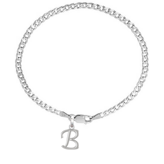 Akshat Sapphire 92.5% pure Sterling Silver Curb Designer Bracelet with B Alphabet for Men