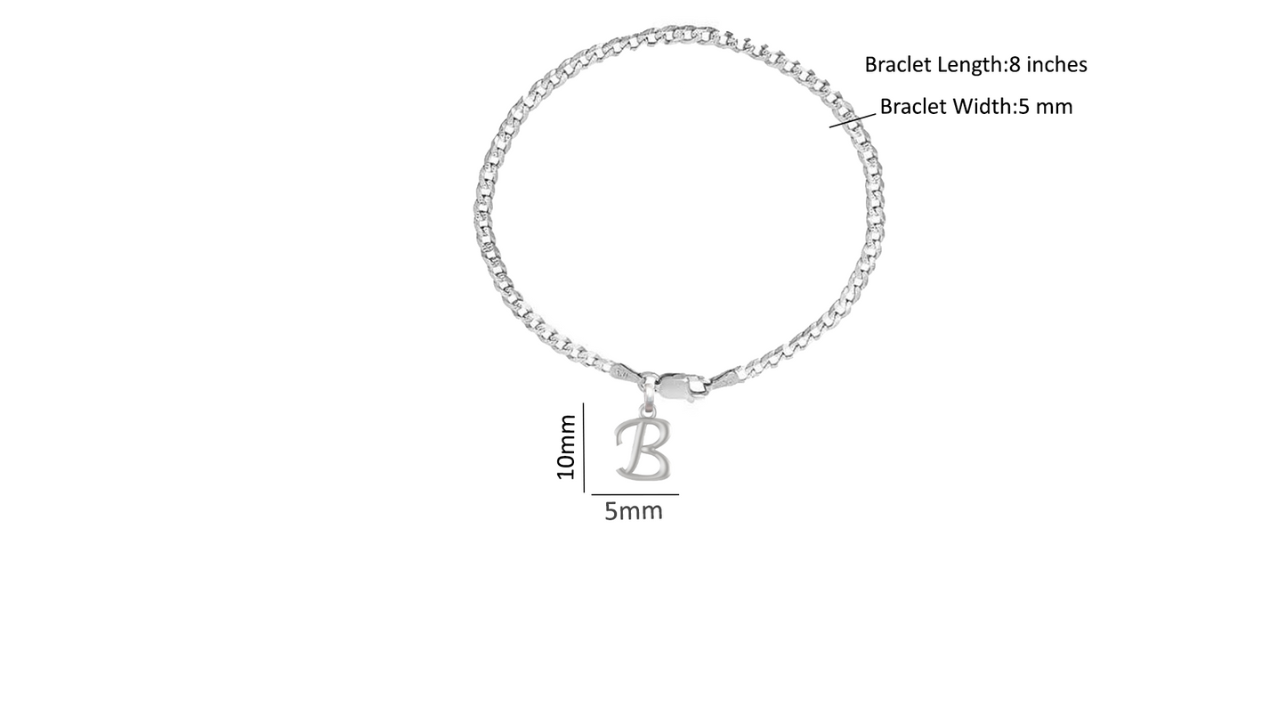 Akshat Sapphire 92.5% pure Sterling Silver Curb Designer Bracelet with B Alphabet for Men