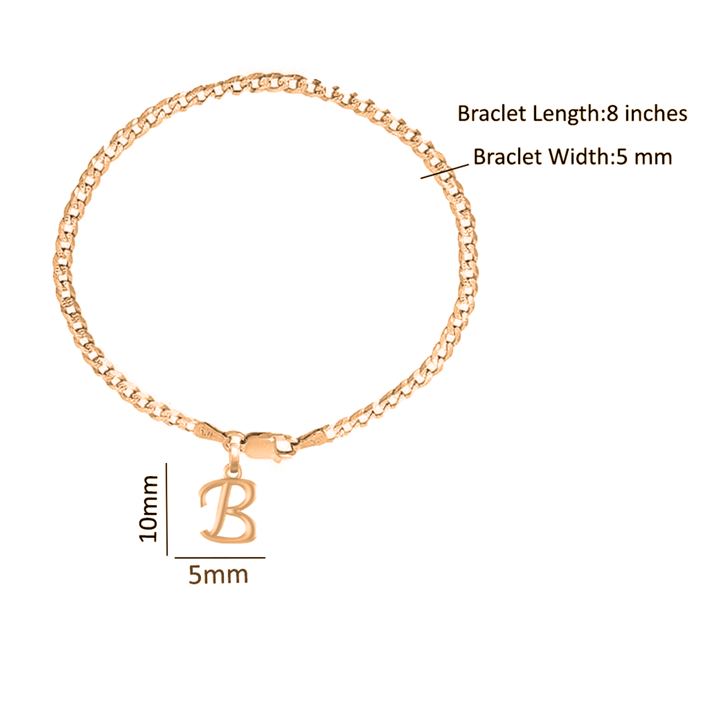 Akshat Sapphire 22KT gold plated 92.5% pure Sterling Silver Curb Designer Bracelet with B Alphabet for Men