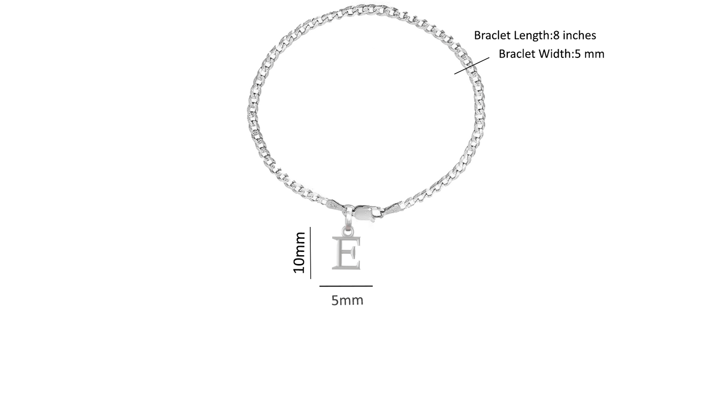 Akshat Sapphire 92.5% pure Sterling Silver Curb Designer Bracelet with E Alphabet for Men