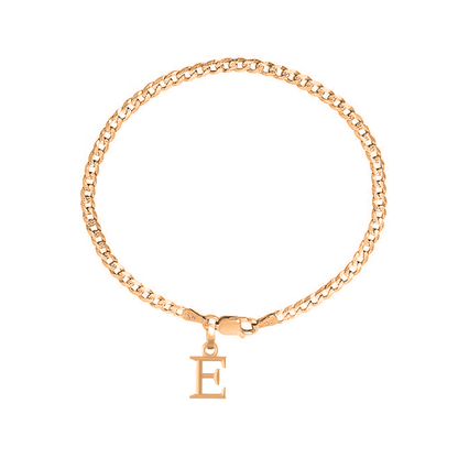 Akshat Sapphire 22KT gold plated 92.5% pure Sterling Silver Curb Designer Bracelet with E Alphabet for Men